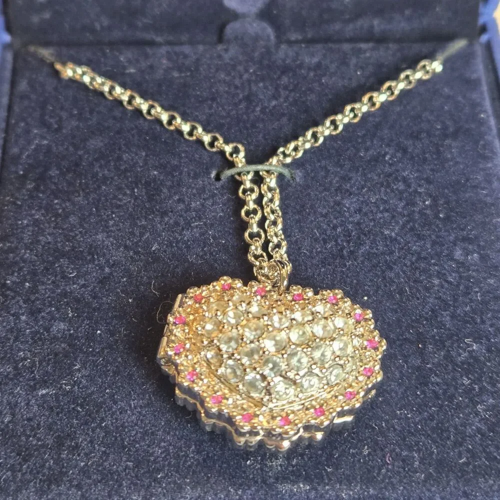 Vintage Swarovski Crystal Heart Locket Necklace Pink Clear Swan Box COA